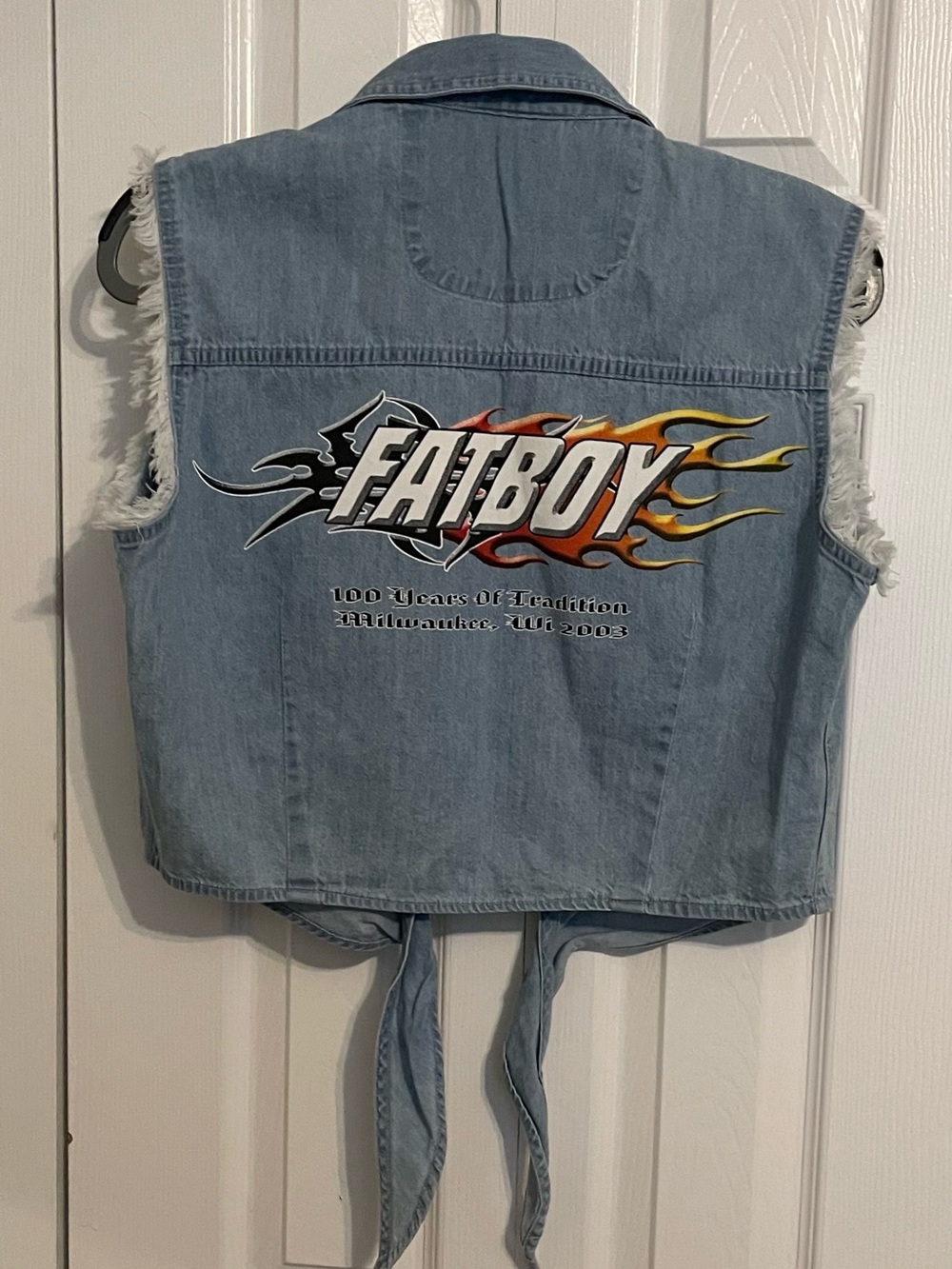 Light Blue Denim Sleeveless Front-Tie FatBoy Vest
